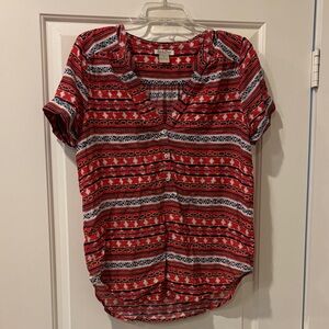 Lucky Brand Red and Blue Patterned Blouse